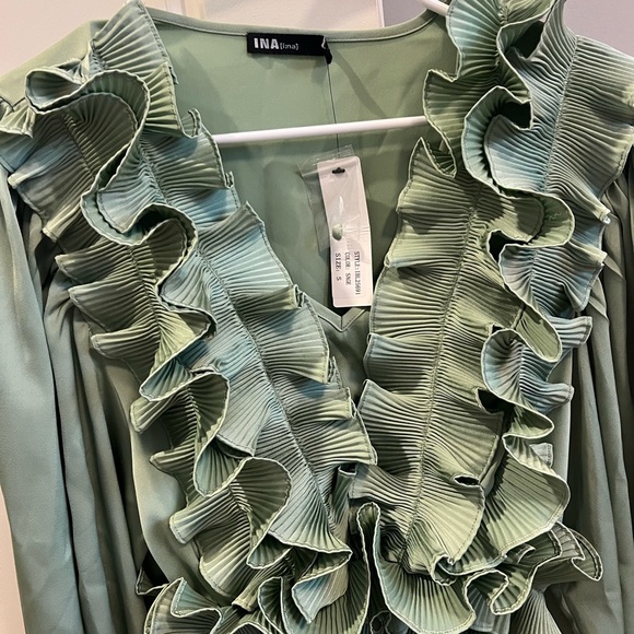 Ina Women's Sage Green Ruffle Blouse - Picture 2 of 4